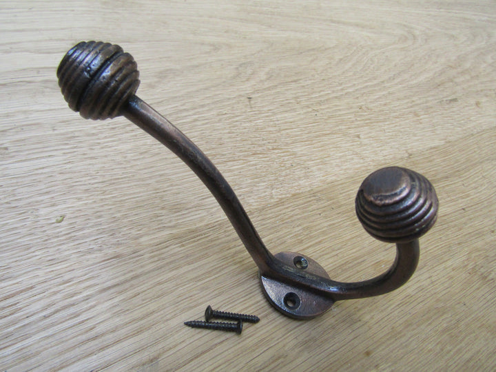 Pack Of 5 Beehive Ball Tip Coat Hooks Antique Copper.