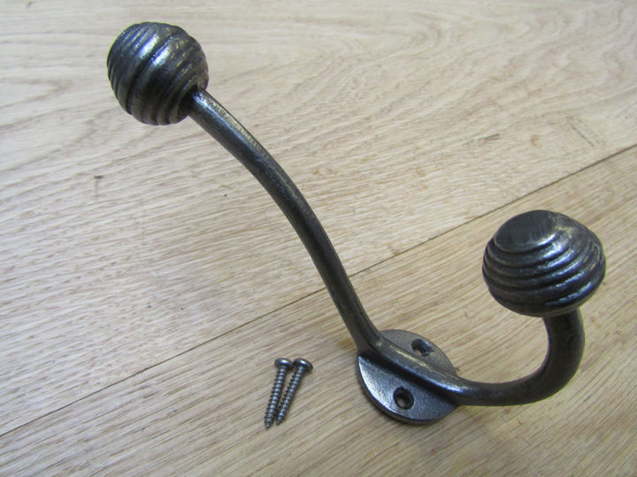 Pack Of 5 Beehive Ball Tip Coat Hooks Antique Iron.