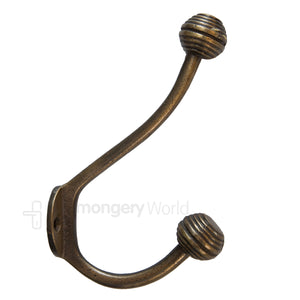 Beehive Ball Tip Coat Hook Antique Brass.