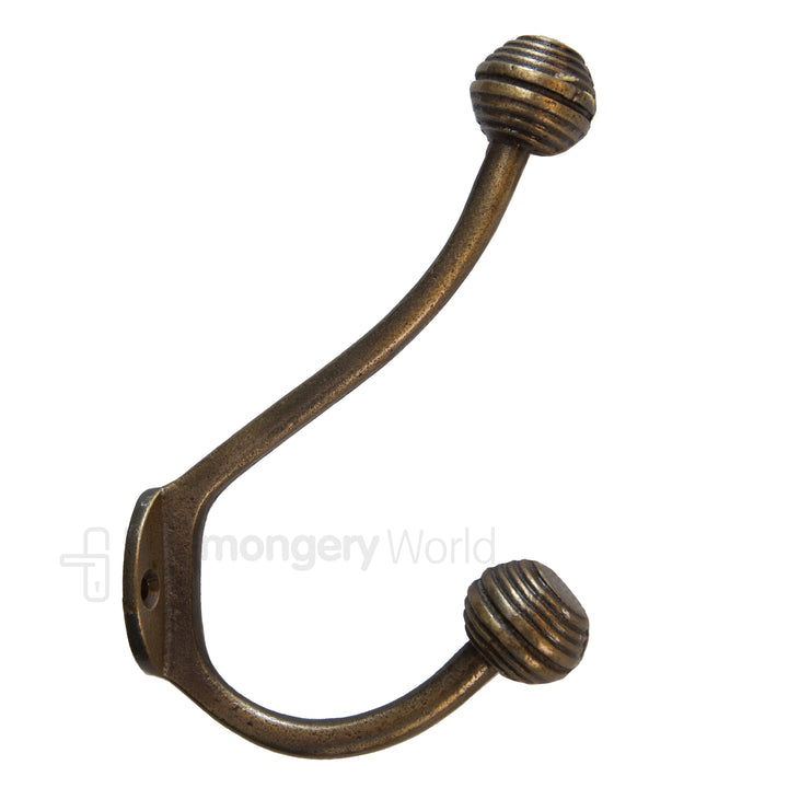Beehive Ball Tip Coat Hook Antique Brass.