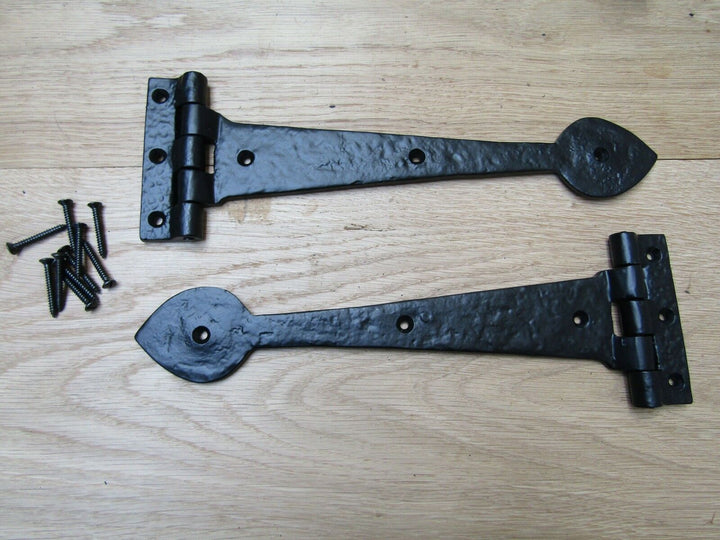 Pair of Spear head Cast Iron 12inch Black Antique Hinges.