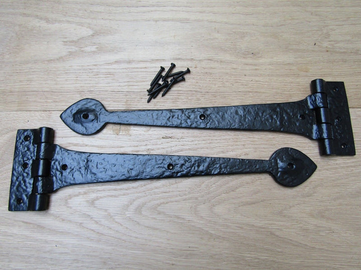 Pair of Spear head Cast Iron 15inch Black Antique Hinges.