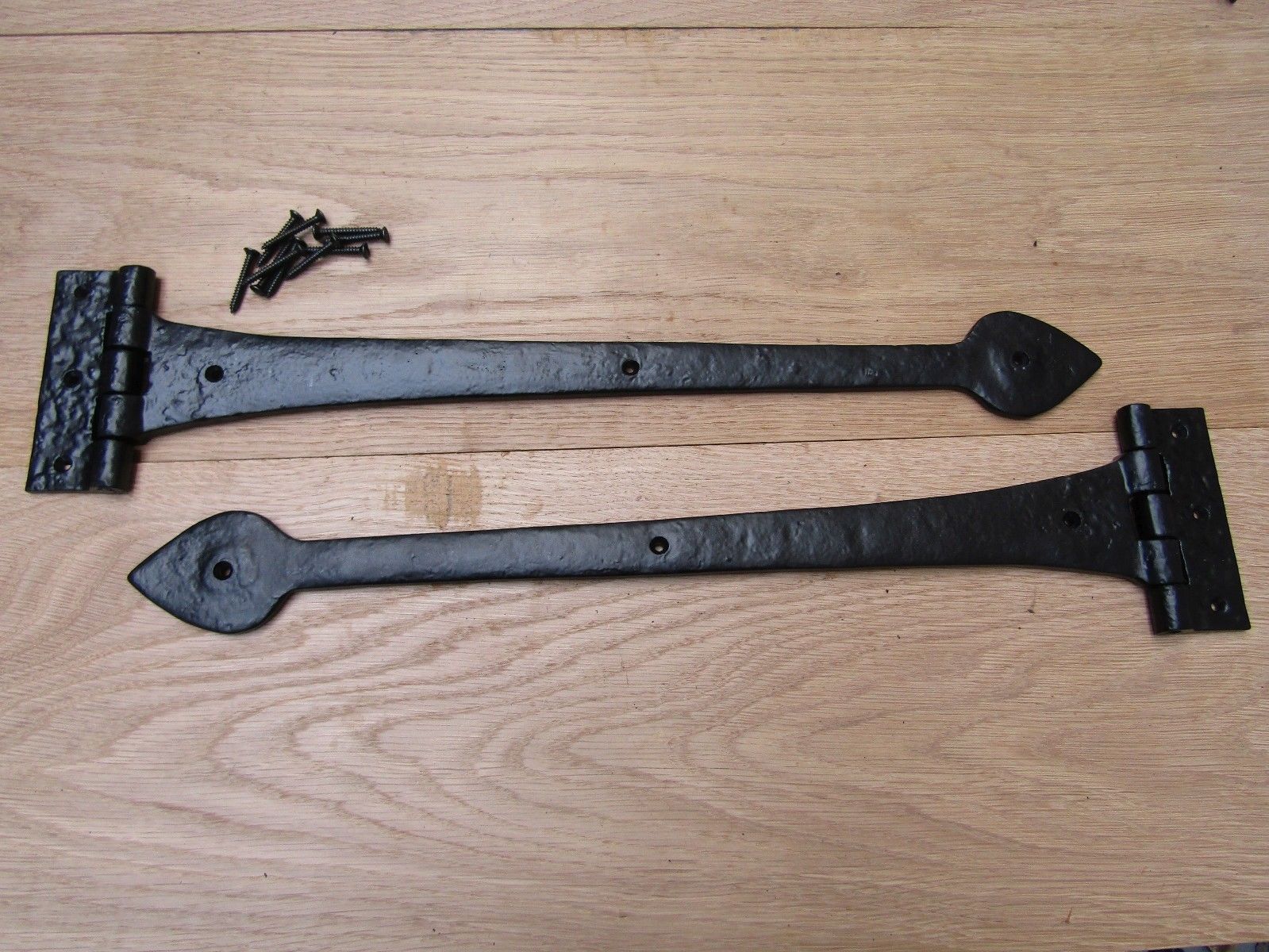 Pair of Spear head Cast Iron 18inch Black Antique Hinges.