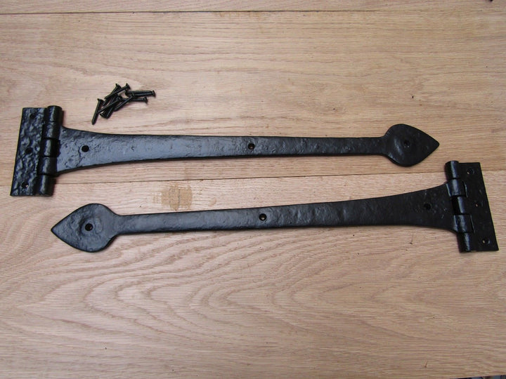 Pair of Spear head Cast Iron 18inch Black Antique Hinges.