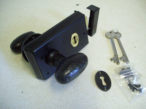 5.5inch Rim Lock Black Antique Oval Knob Set.