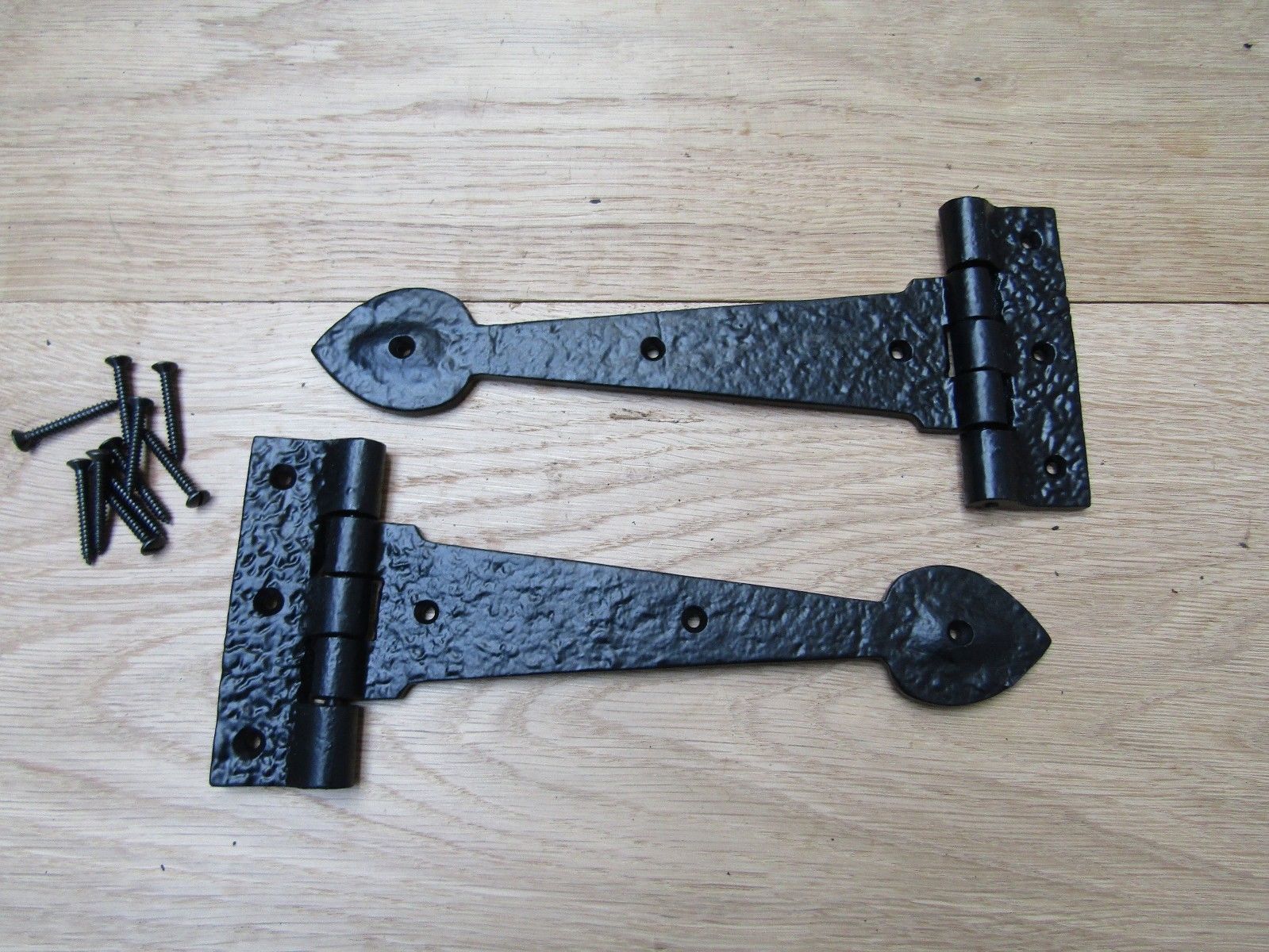 Pair of Spear head Cast Iron 9inch Black Antique Hinges.
