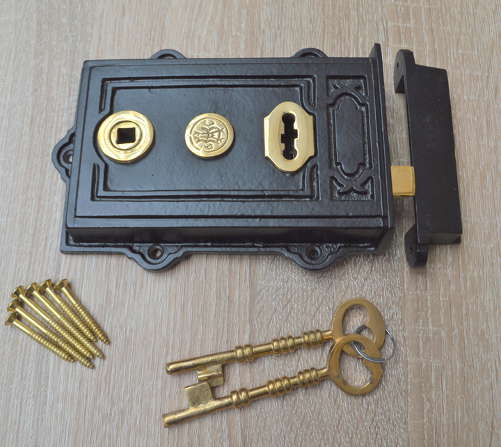 Cast Iron Davenport Rim Lock Black Antique.