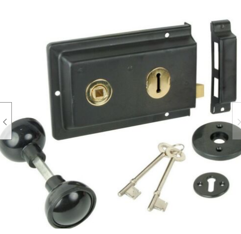 Steel 6inch Rim Lock & Plastic Knob Black.