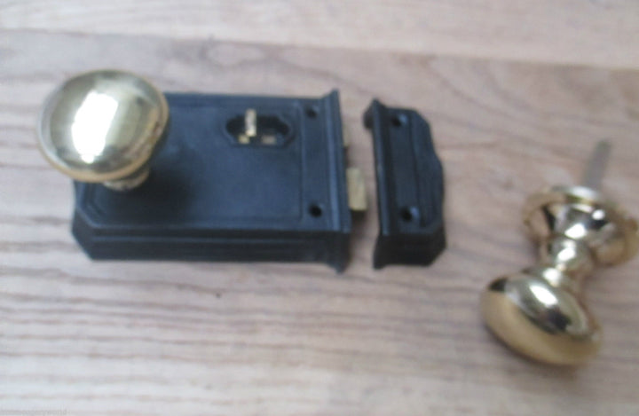 Large Rim Latch Black Antique & Victorian Round Rim Brass Set.