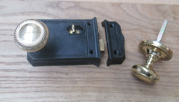 Large Rim Latch Black Antique & Georgian Rim Brass Set.