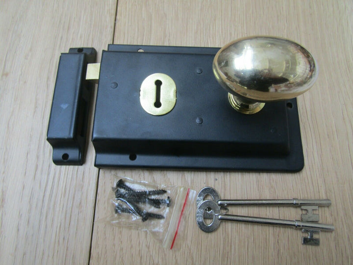 6inch Rim Lock Black & Oval Rim Brass Set.