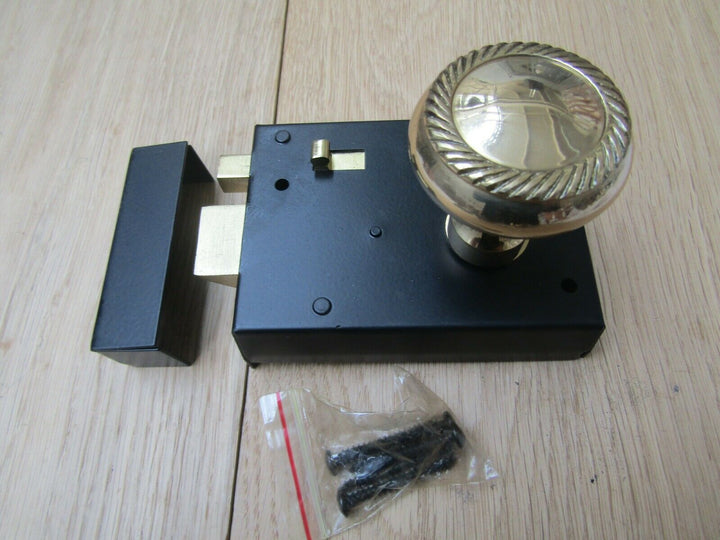 4inch Rim Latch Black & Georgian Rim Brass Set.