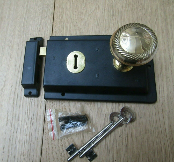 6inch Rim Lock Black & Georgian Rim Brass Set.