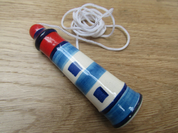 Red Blue Lighthouse Bathroom Ceramic Cord Light Pull Handle.