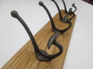 Antique Iron Bowler 3 Hook Coat Rail 38cm.