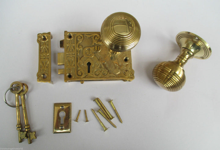 Ornate East Lake Lock & Beehive Brass Set.