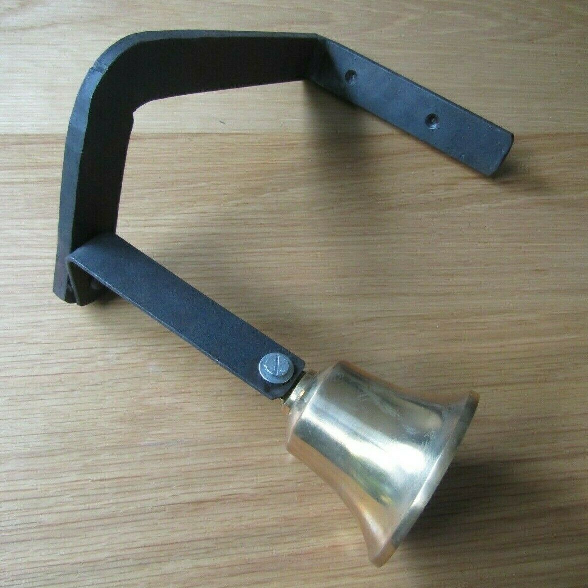 Brass Shop Door Bell With Iron Bracket.