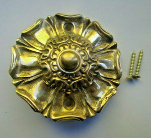 90mm Polished Brass Floral Door Bell Push.