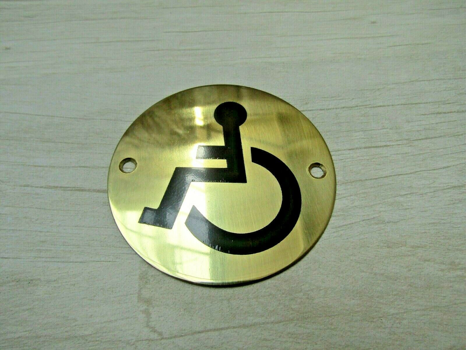 Circle Brass Disabled Door Sign.