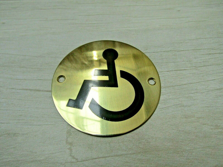 Circle Brass Disabled Door Sign.