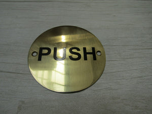 Circle Brass Push Door Sign.