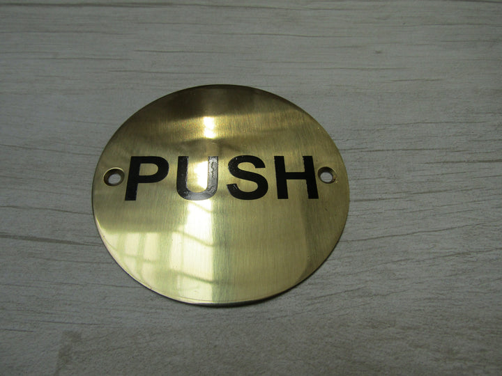 Circle Brass Push Door Sign.