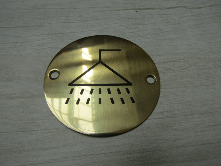 Circle Brass Shower Door Sign.
