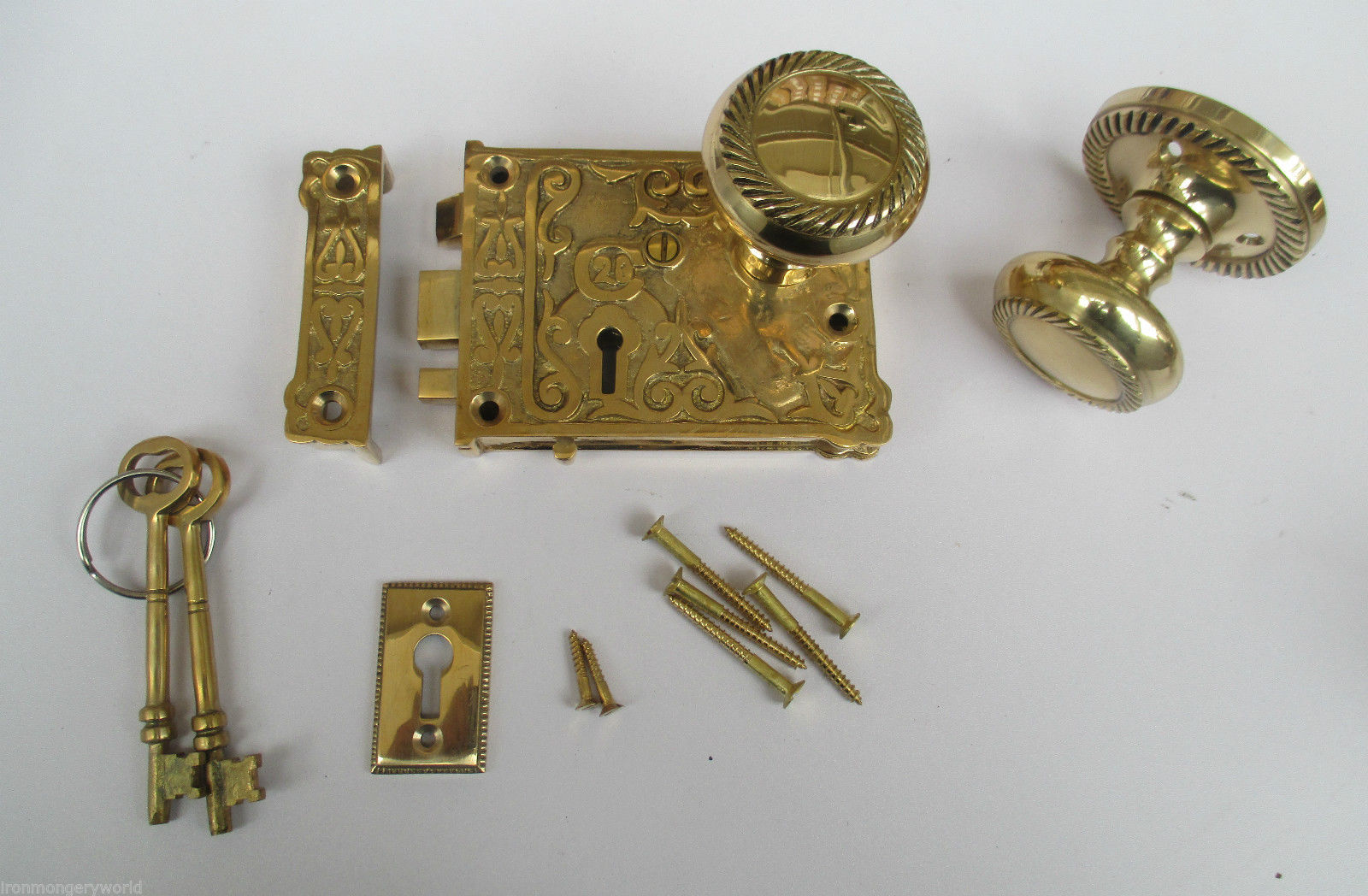 Ornate East Lake Lock & Georgian Rim Brass Set.