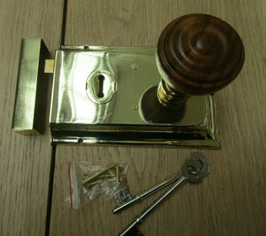 6inch Rim Lock Brass & Bun Rimmed Teak + Brass Set.