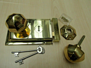 6inch Rim Lock & Octagonal Knob Set Brass.