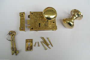 Ornate East Lake Lock & Victorian Round Rim Brass Set.