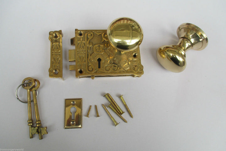 Ornate East Lake Lock & Victorian Round Rim Brass Set.