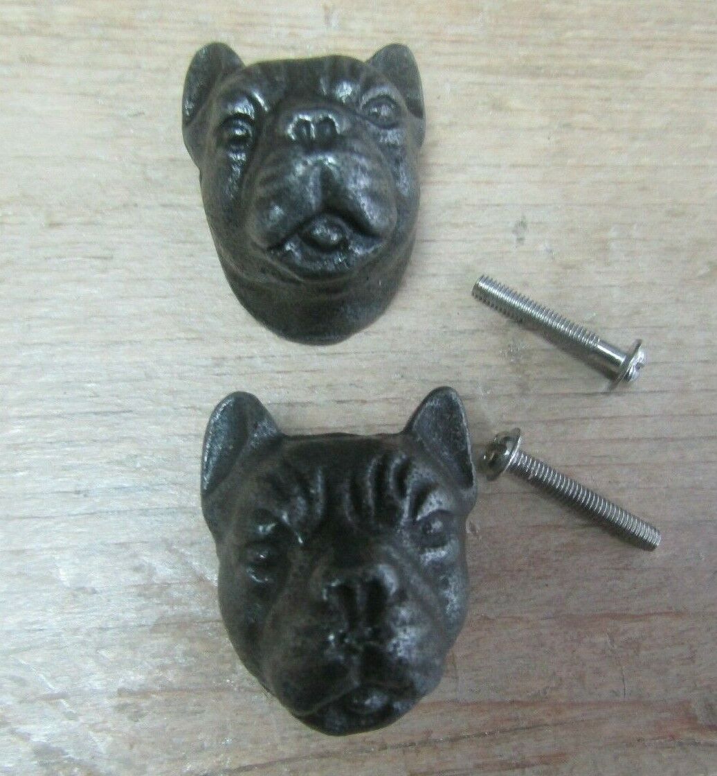 Pack of 2 Bull Dog Cupboard Knob Antique Iron 40mm.