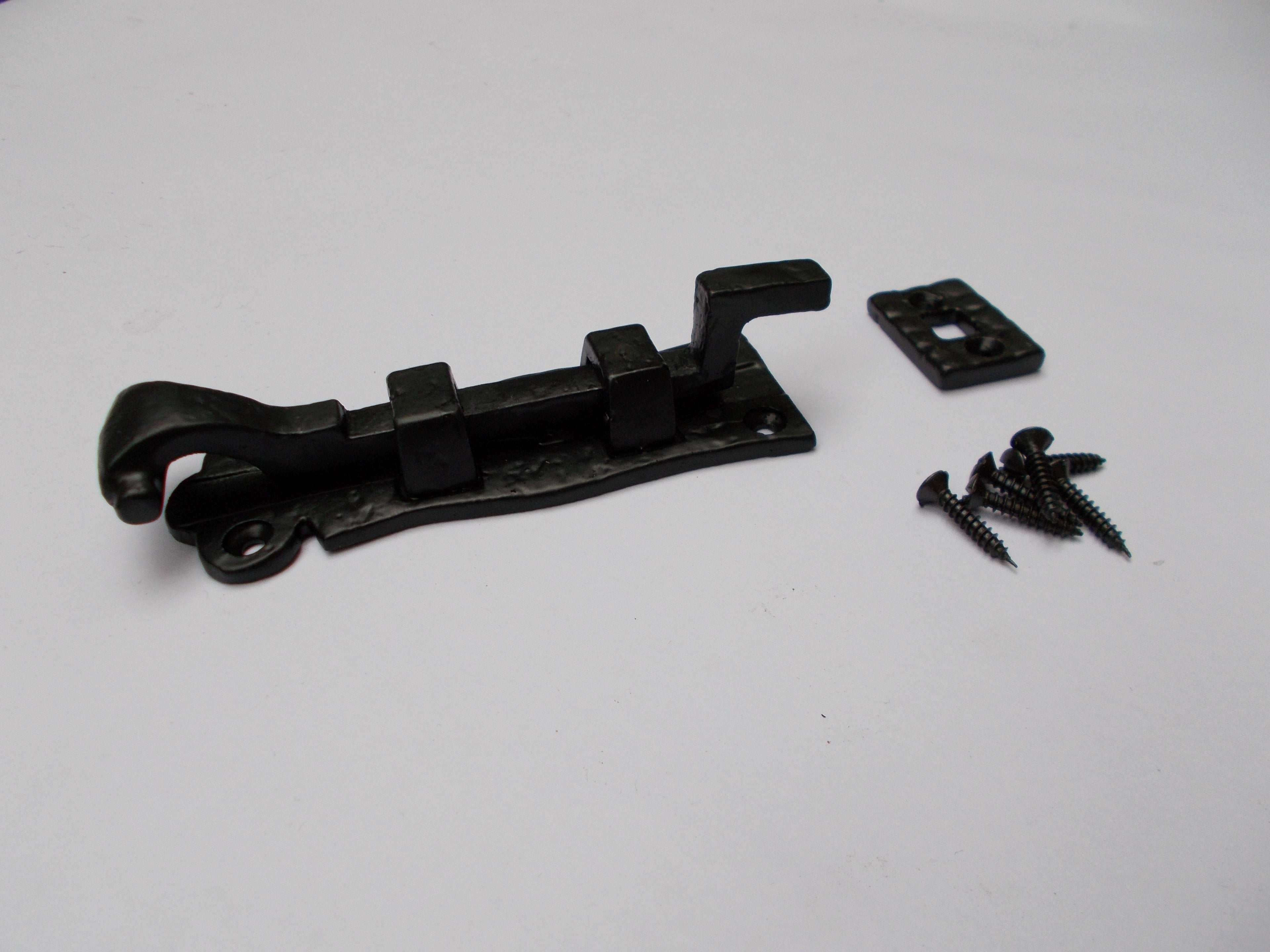 8inch Necked Scroll Door Bolt Black Antique.