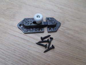 Ceramic knob bolt catch Antique Iron.
