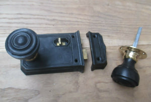 Large Cast Iron Rim Latch Black & Bun Rimmed Ebony + Brass Set.
