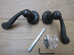 Pair Of Hammered Lever On Rose Door Handles Antique Iron.