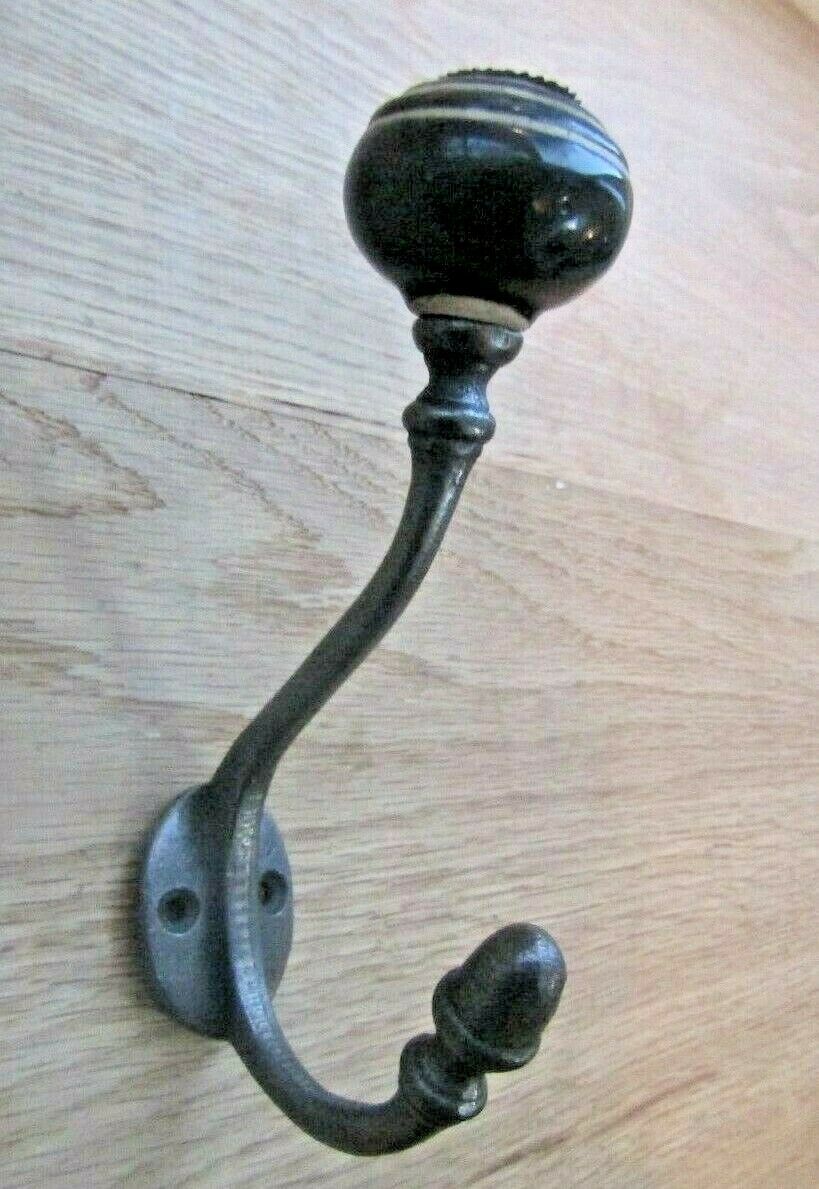 Pack Of 6 Black White Circle Ceramic Coat Hooks.