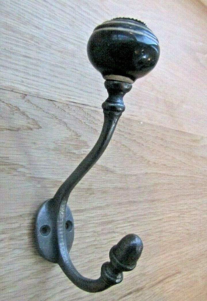 Pack Of 6 Black White Circle Ceramic Coat Hooks.