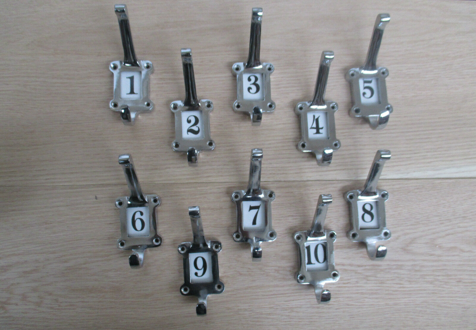 Ceramic Insert 1-10 Numbered Coat Hooks Chrome.