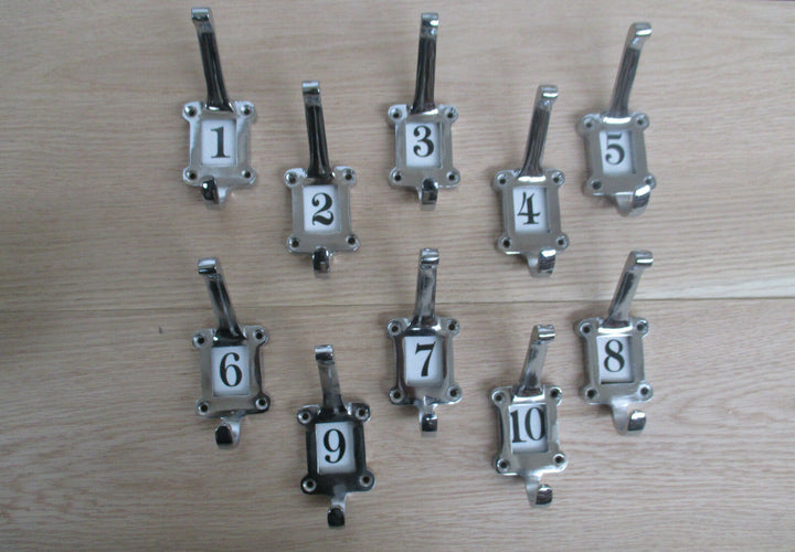 Ceramic Insert 1-10 Numbered Coat Hooks Chrome.