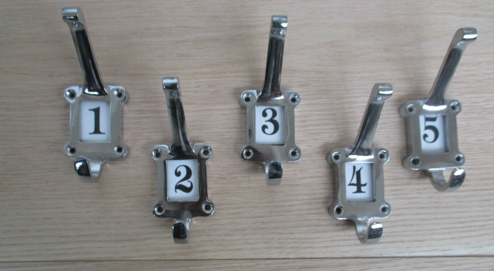 Ceramic Insert 1-5 Numbered Coat Hooks Chrome.