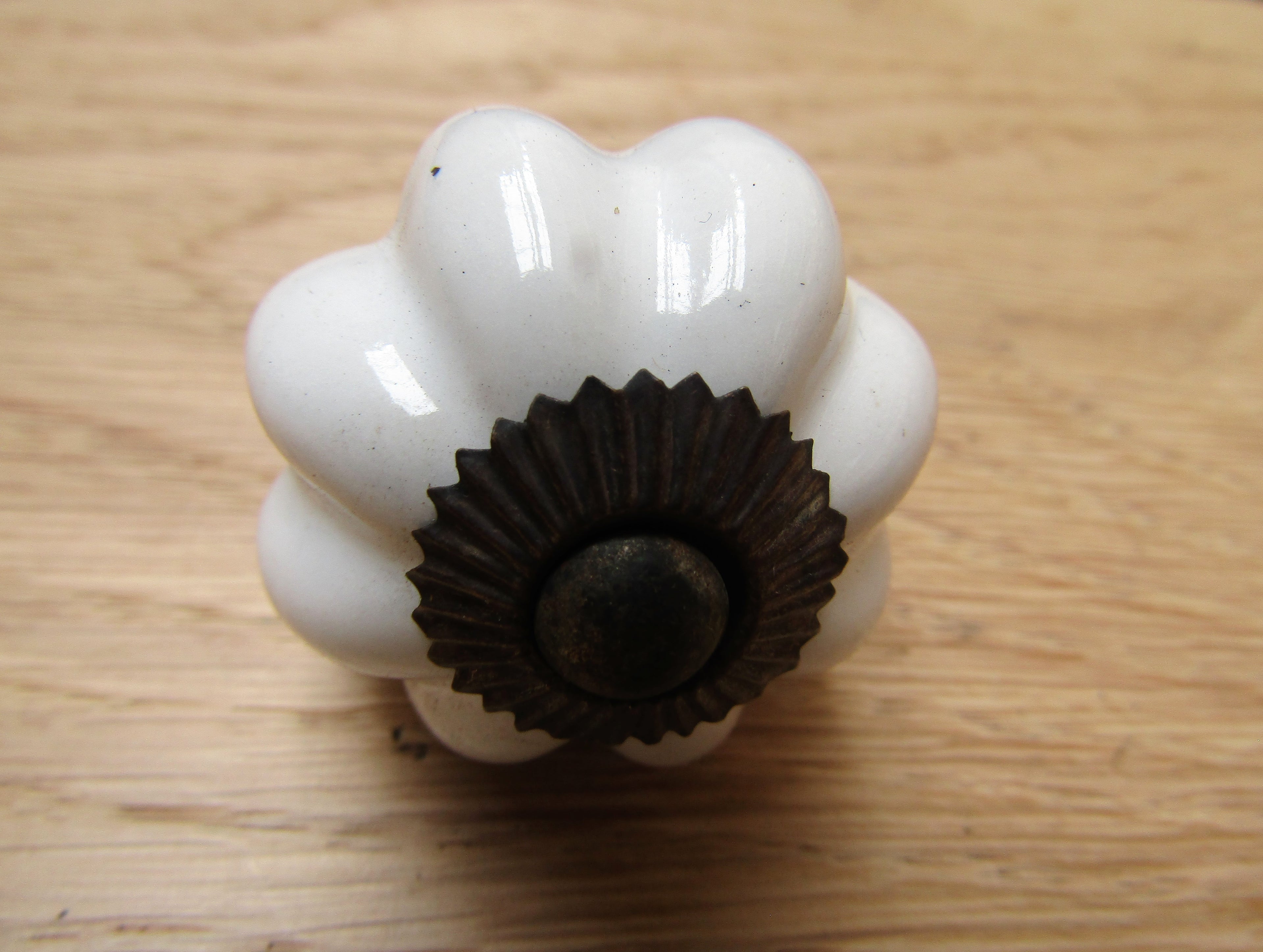 White Ceramic Pumpkin Cabinet Knob 40mm.