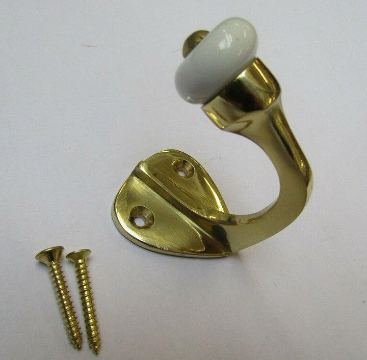 Gloucester Single Ceramic Robe Hook Polished Brass.