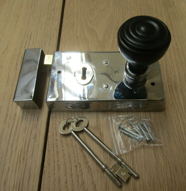 5.5inch Rim Lock Polished Chrome & Bun Rimmed Ebony + Chrome Set.