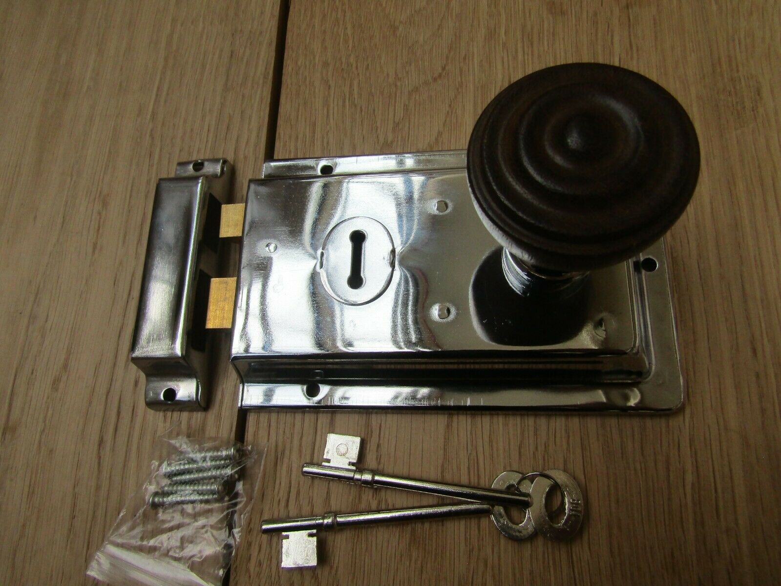 6inch Rim Lock Polished Chrome & Bun Rimmed Teak + Chrome Set.