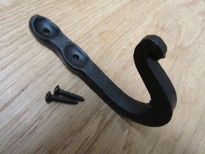 Hand Forged Chunky Plain Scroll End Hook Black Wax.