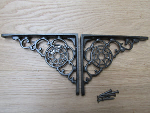 Pair Of Cobweb Shelf Brackets Antique Iron 5inch.