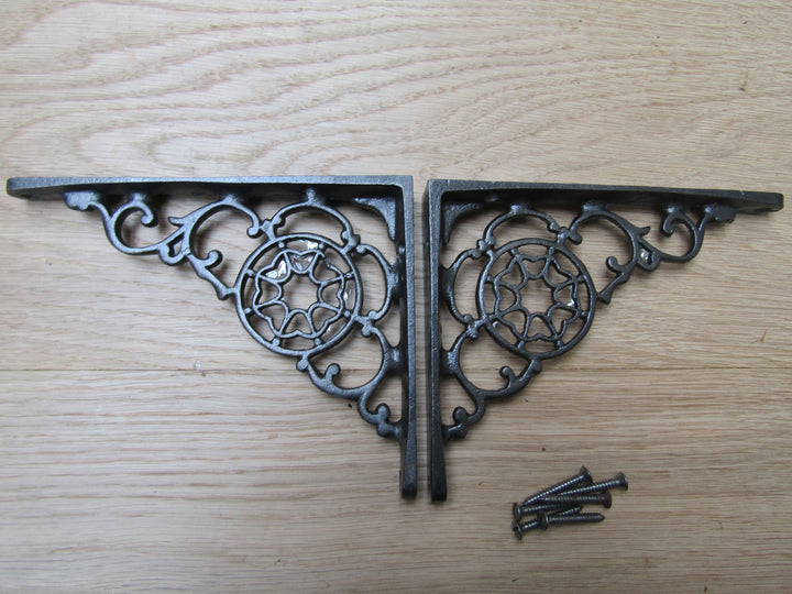 Pair Of Cobweb Shelf Brackets Antique Iron 5inch.