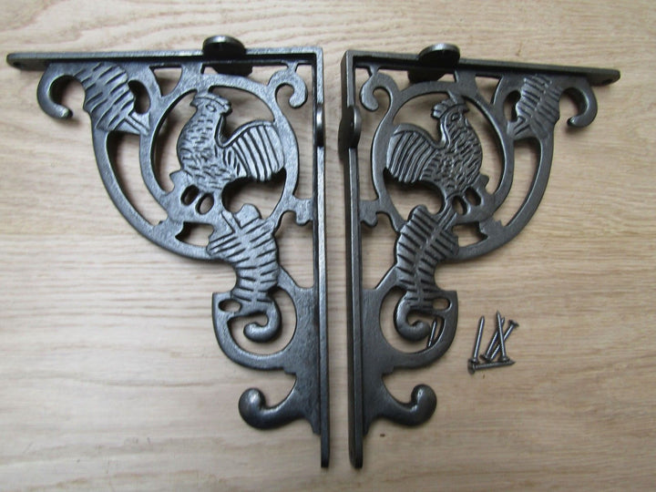 Pair Of Cockerel Shelf Brackets Antique Iron.